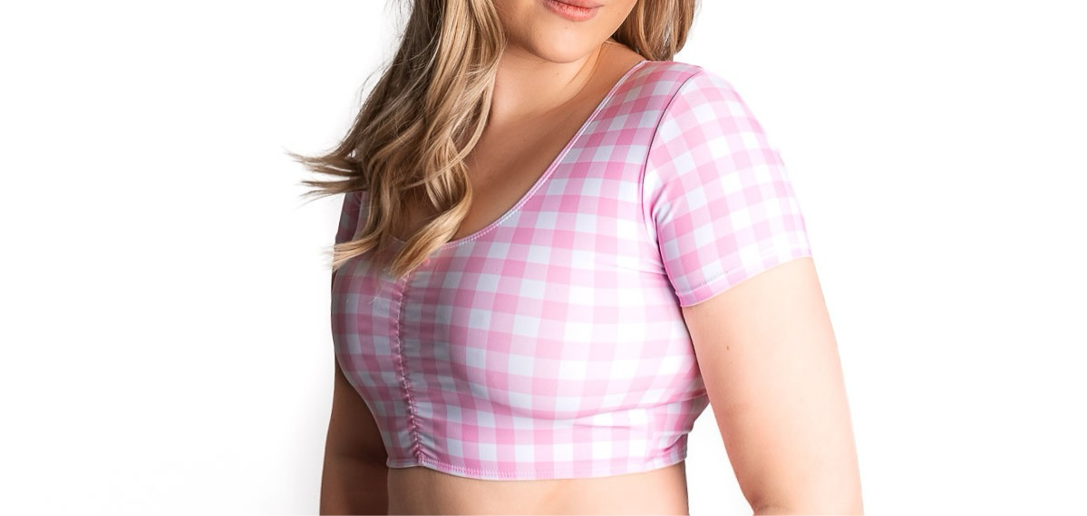 Rosa Kariertes Crop Top