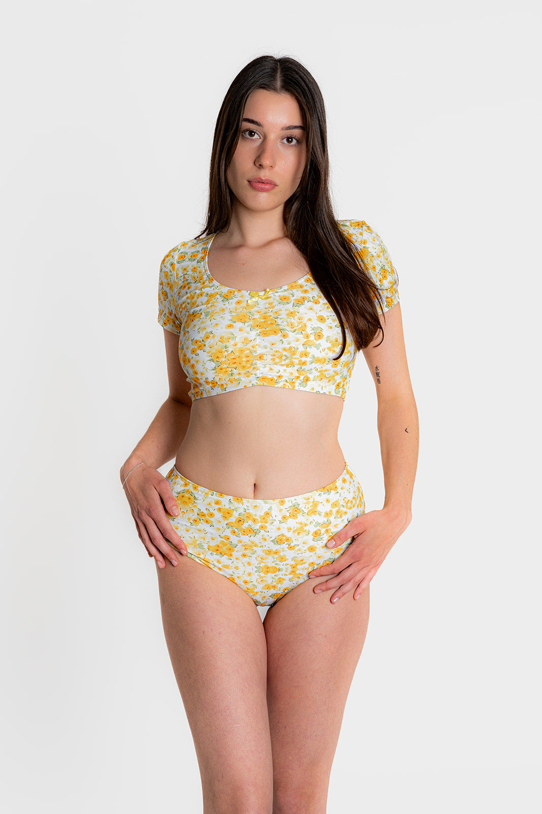 Gelbes Florales High Waist Unterteil